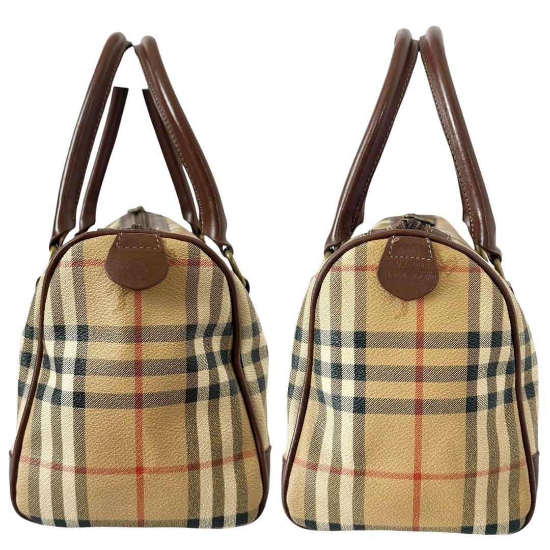 【美品】バーバリー PVC レザー ミニボストンバッグ ノバチェック ホースロゴ