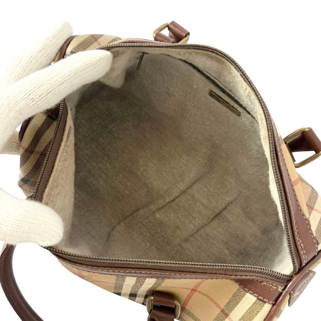 【美品】バーバリー PVC レザー ミニボストンバッグ ノバチェック ホースロゴ