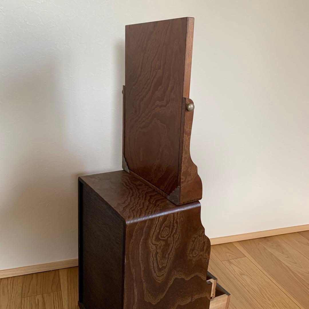 木製化粧箱　開閉　収納箱付き　化粧箱　鏡付き