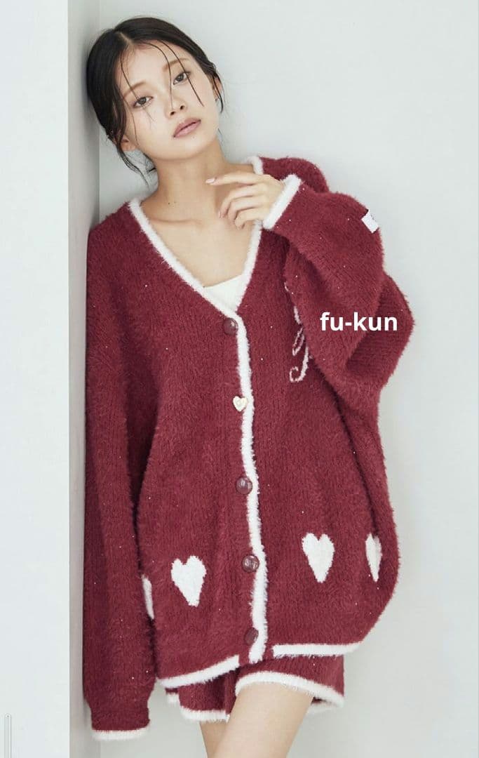 【新品・限定】ジェラピケ ラメフェザーカーディガン&ショートパンツセット レッド