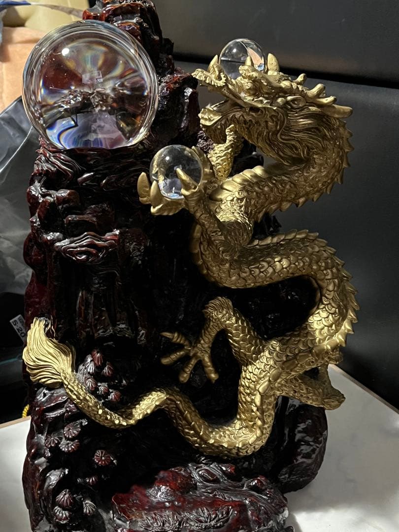 大友彦神で 風水龍の置物 龍の置き物 金色の龍 中国の伝説上の神獣である龍