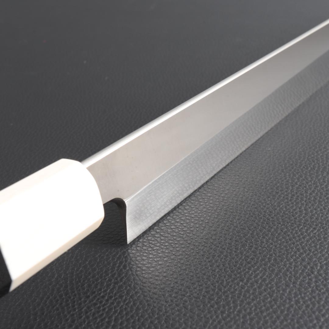 9837 切付柳刃包丁 尺一 刃は究極の切れ味 刺身包丁 人工象牙黒三本巻八角柄