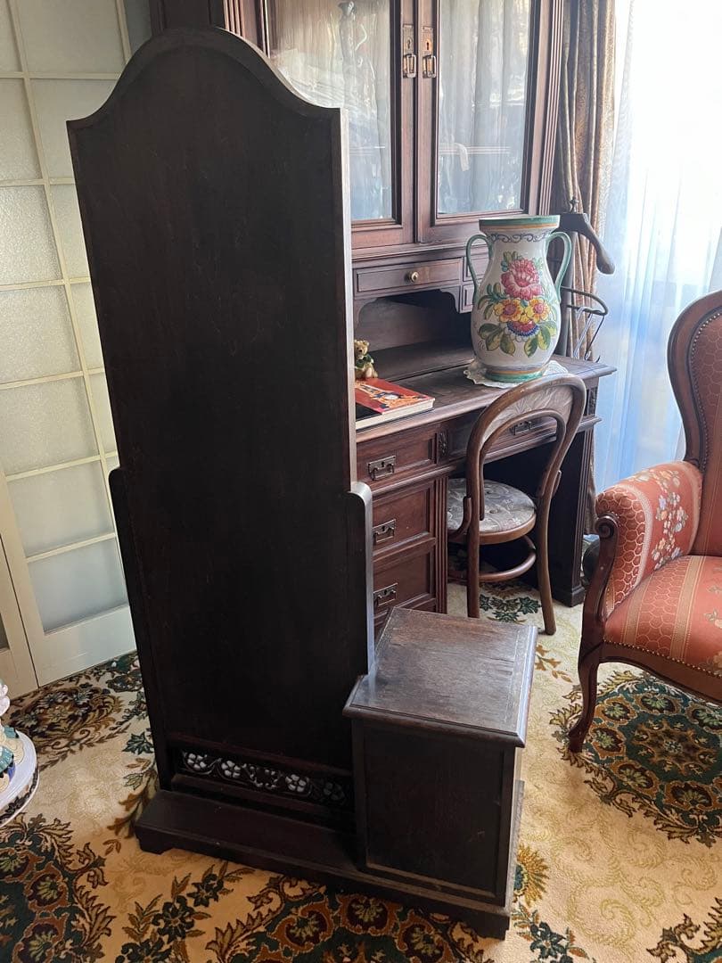 希少 大正 全身鏡 姿見 木彫り 彫刻 年代物 昭和レトロ アンティーク当時物