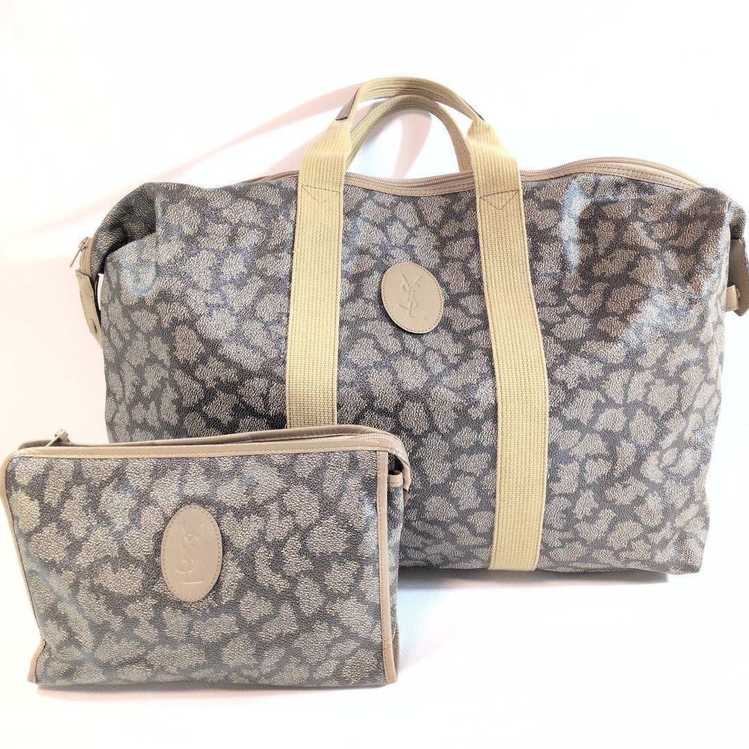 YSL ボストンバッグ ポーチSET ジラフ柄 PVCレザー 軽量 旅行