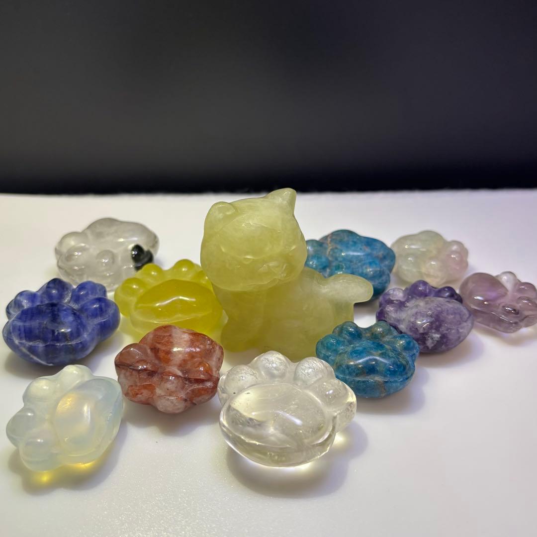【天然石】　シトリン　猫　肉球　カービング　12点セット　パワーストーン　置物