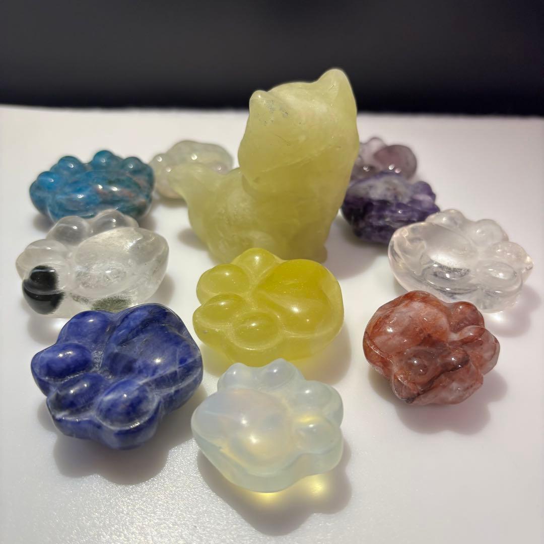 【天然石】　シトリン　猫　肉球　カービング　12点セット　パワーストーン　置物