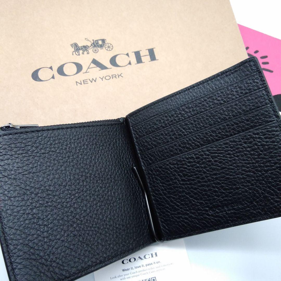新品　訳あり　COACH　マネークリップ　折り財布　メンズ　小銭入れ付き