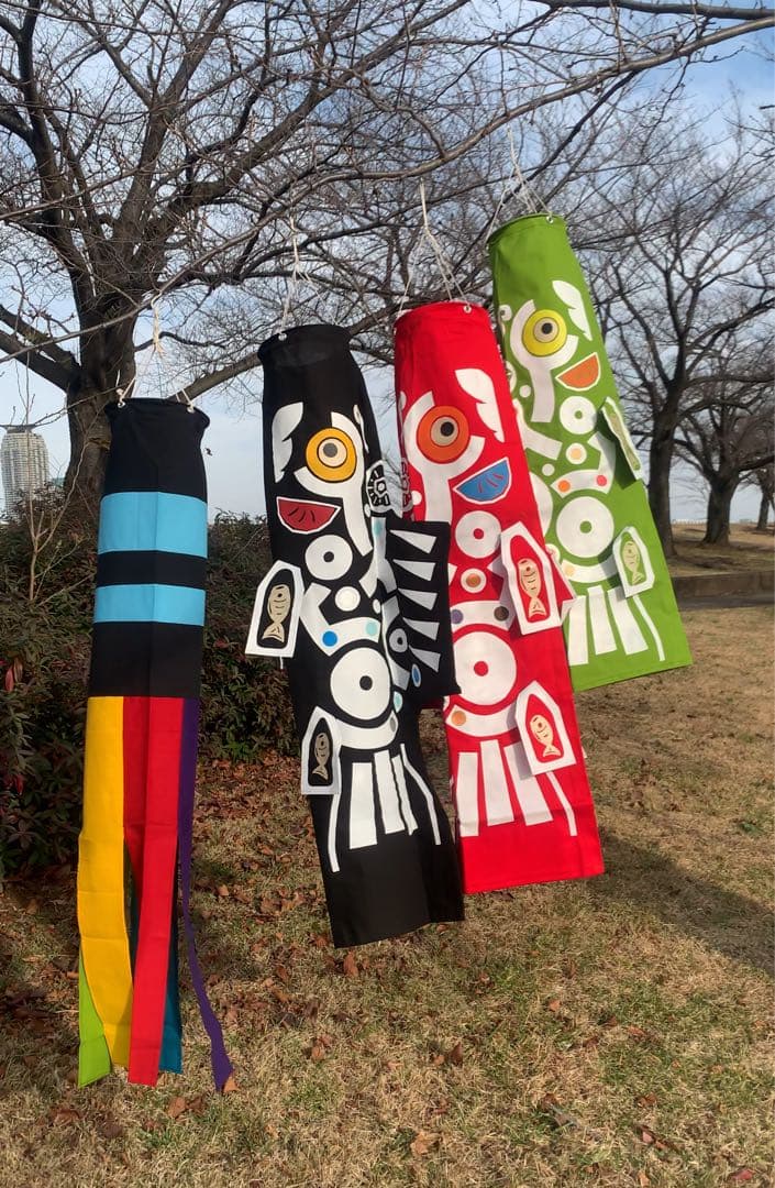 鯉のぼり　手染め　もざいく鯉　1mセット　子鯉　緑　鯉のぼり