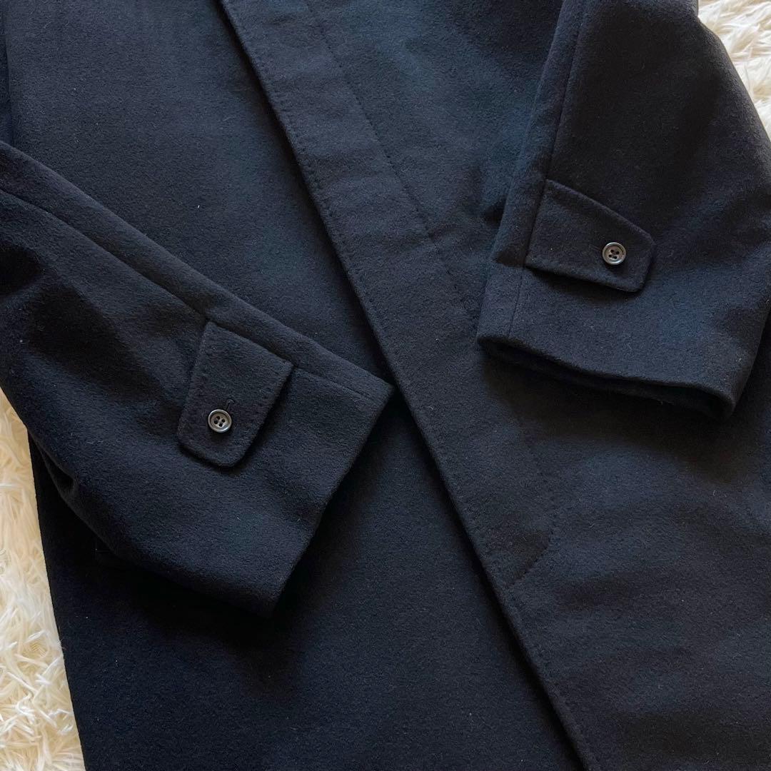 【月末限定価格】ステンカラーコート　カシミヤ100%　金裏地　比翼　ロング丈　黒