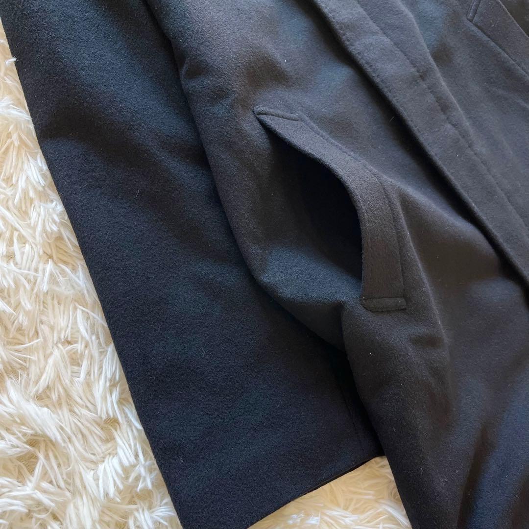 【月末限定価格】ステンカラーコート　カシミヤ100%　金裏地　比翼　ロング丈　黒