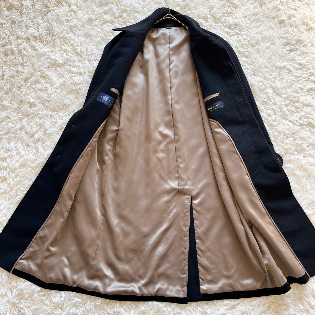 【月末限定価格】ステンカラーコート　カシミヤ100%　金裏地　比翼　ロング丈　黒