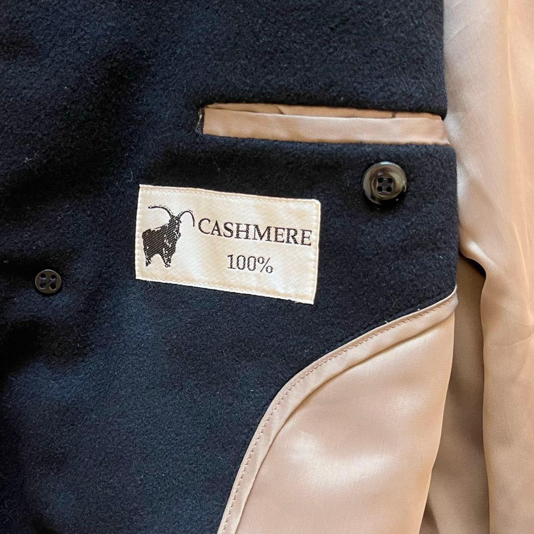 【月末限定価格】ステンカラーコート　カシミヤ100%　金裏地　比翼　ロング丈　黒