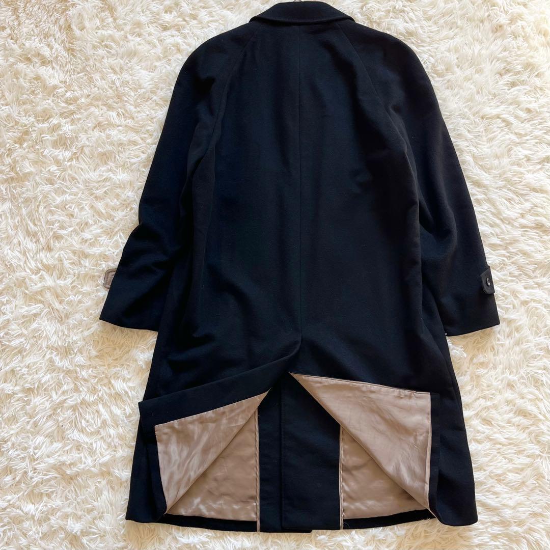 【月末限定価格】ステンカラーコート　カシミヤ100%　金裏地　比翼　ロング丈　黒
