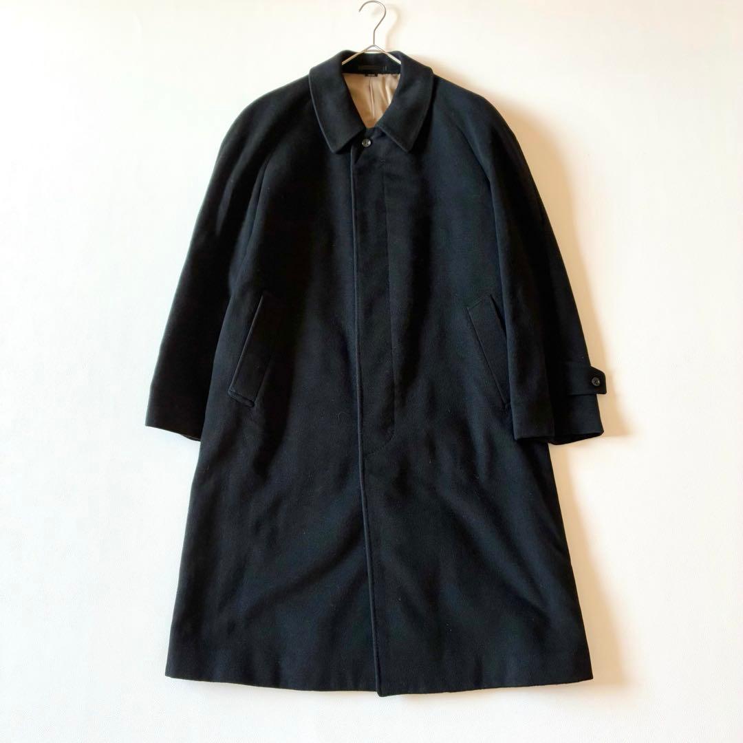 【月末限定価格】ステンカラーコート　カシミヤ100%　金裏地　比翼　ロング丈　黒