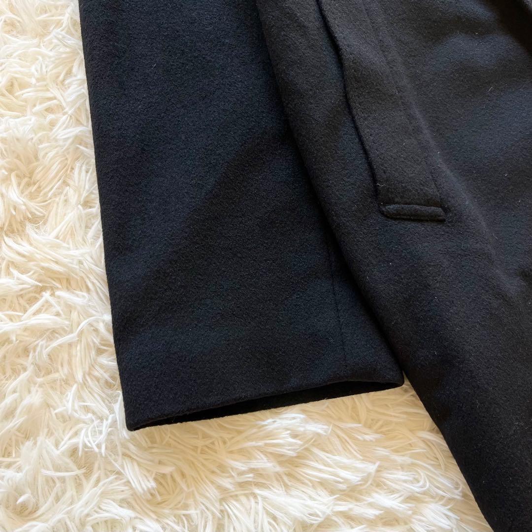 【月末限定価格】ステンカラーコート　カシミヤ100%　金裏地　比翼　ロング丈　黒