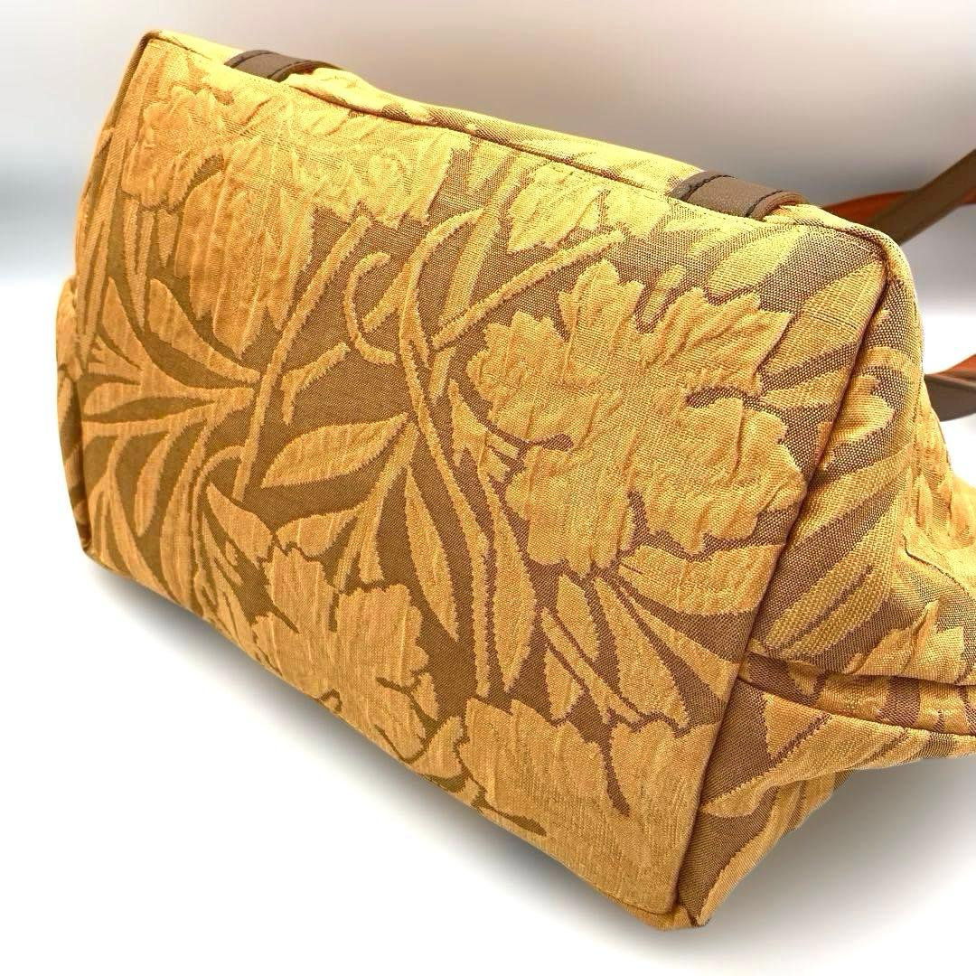 帯リメイク葡萄柄マスタードイエロー　シェル型ボストンショルダーバッグ　タッセル付