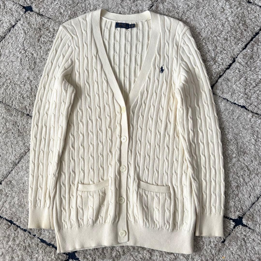 【美品✨】ポロラルフローレン　ニットカーディガン　ケーブルニット　刺繍　XL