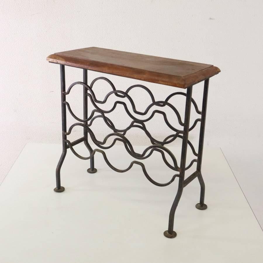 アンティーク 鉄脚 古木 ワインラック サイドテーブル ボトルラック コンソール