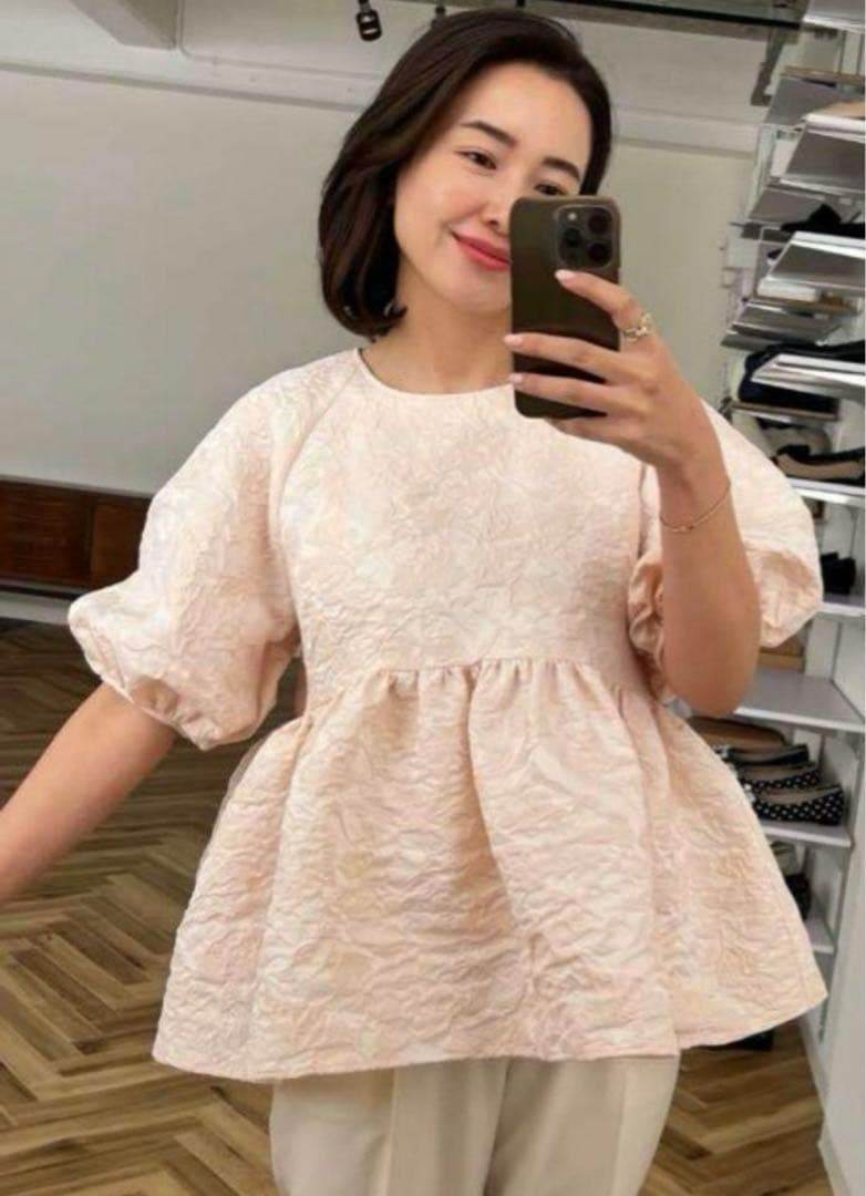 【即日発送】OHGAフラワーブラウス ジャガードトップス ピンク