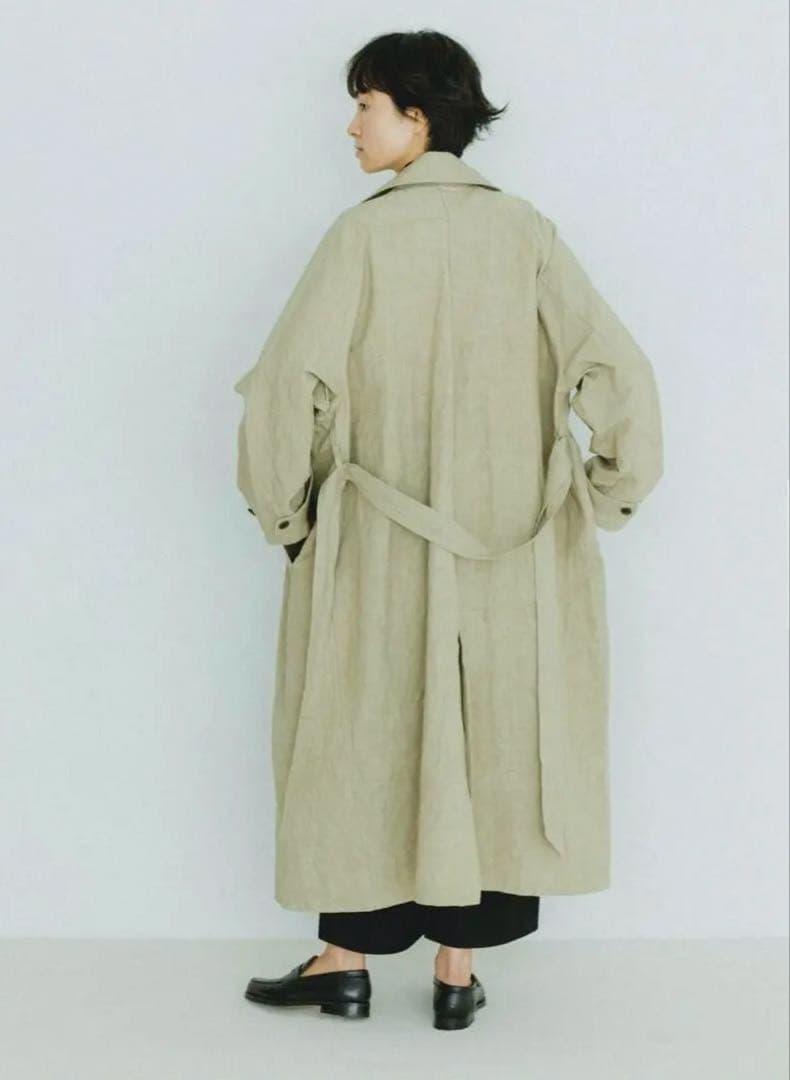 【新品タグ付】かぐれ コットンリネン オーバートレンチ ベージュ 春アウター