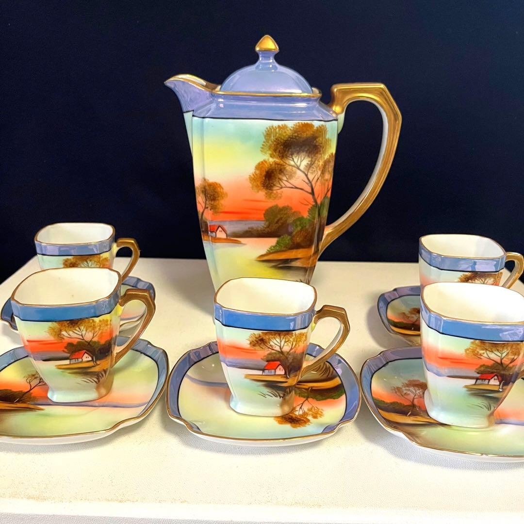 オールドノリタケ  風景　ラスター彩  大きめポット セット