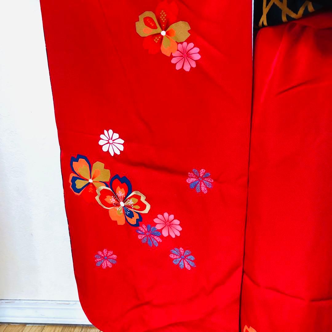 七五三 七歳‼️正絹豪華赤地桜金彩煌びやか極める‼️minkショール付完全フルセット