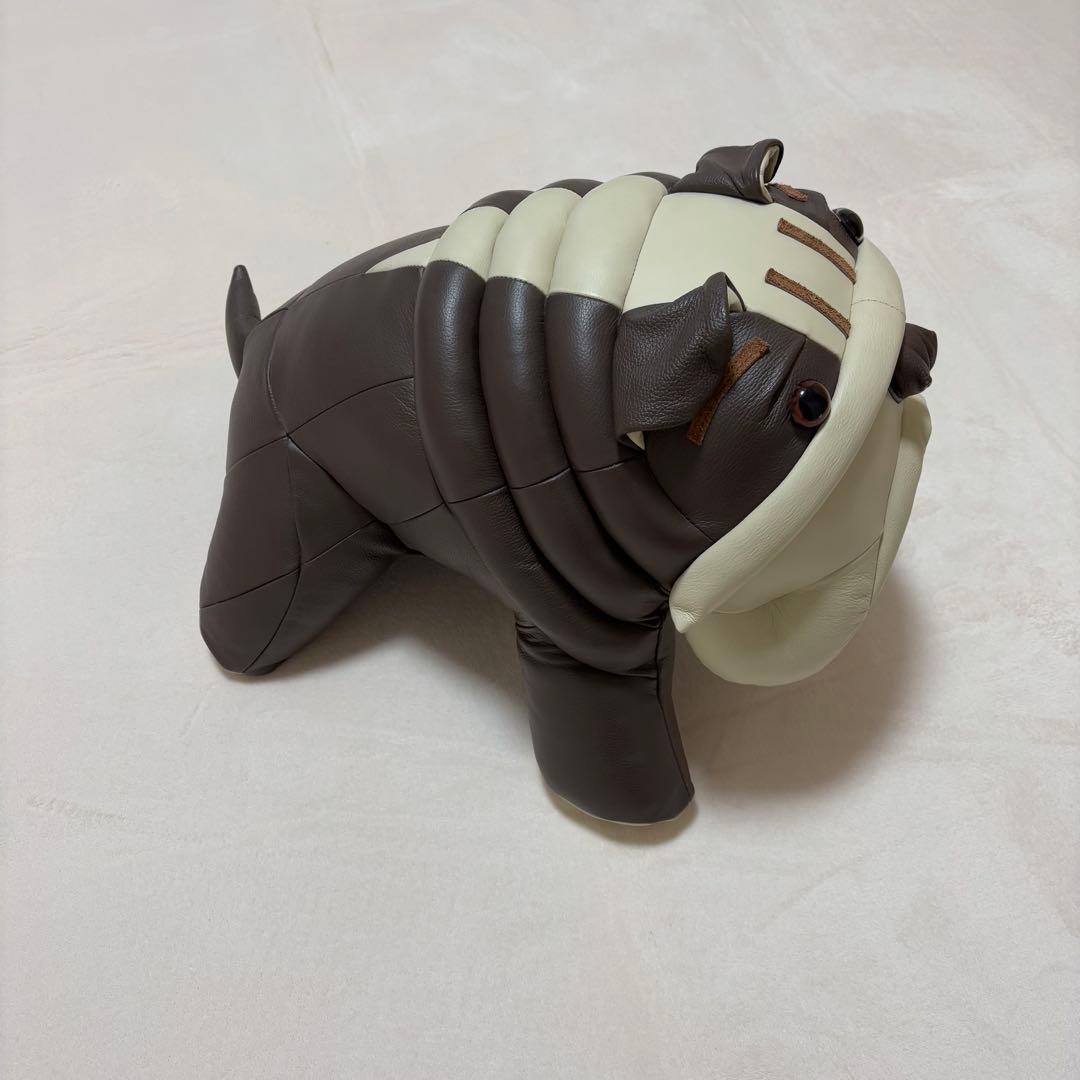 ブルドッグ　レザー　ぬいぐるみ 茶色とクリーム色