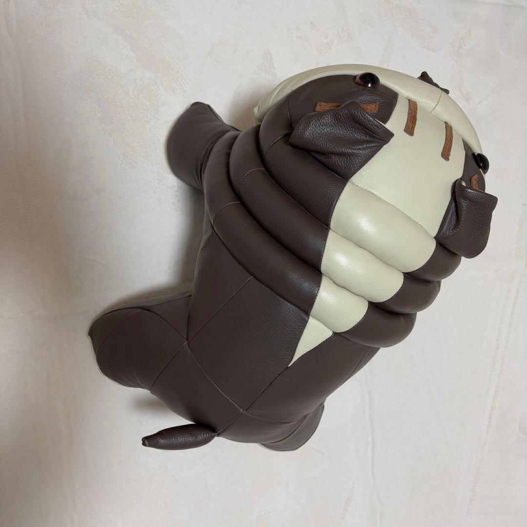 ブルドッグ　レザー　ぬいぐるみ 茶色とクリーム色