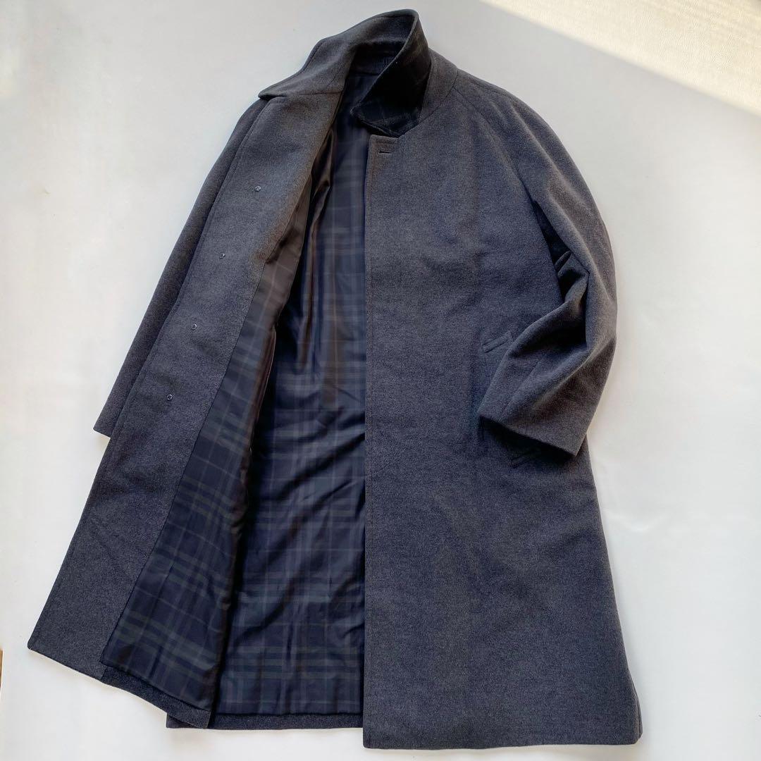 バーバリー　カシミヤ　アンゴラ　ウール　ステンカラーコート　シャドーチェック
