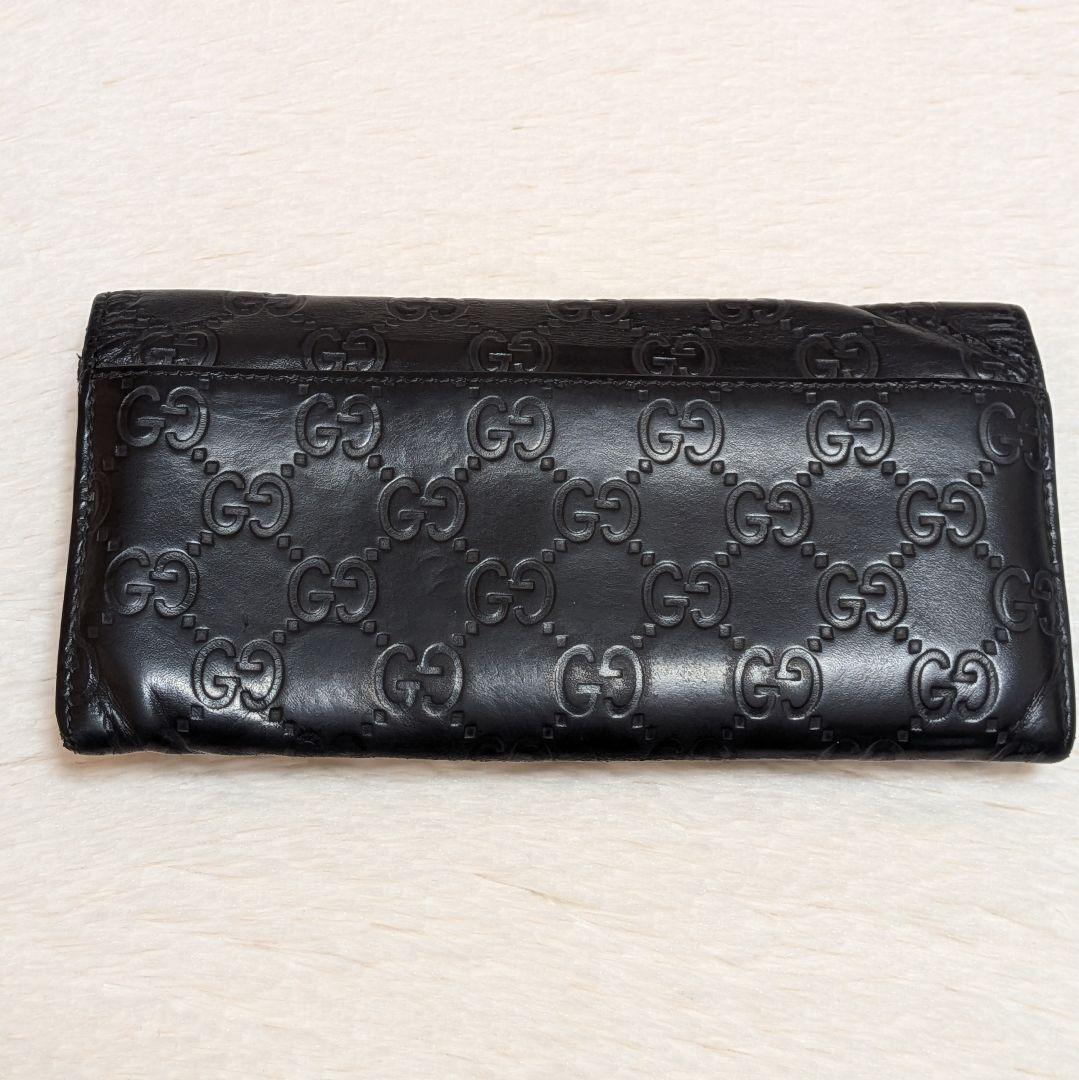 グッチ✨️長財布 GGシマ ドリアン シマレザー フラップ 黒 本革 牛革