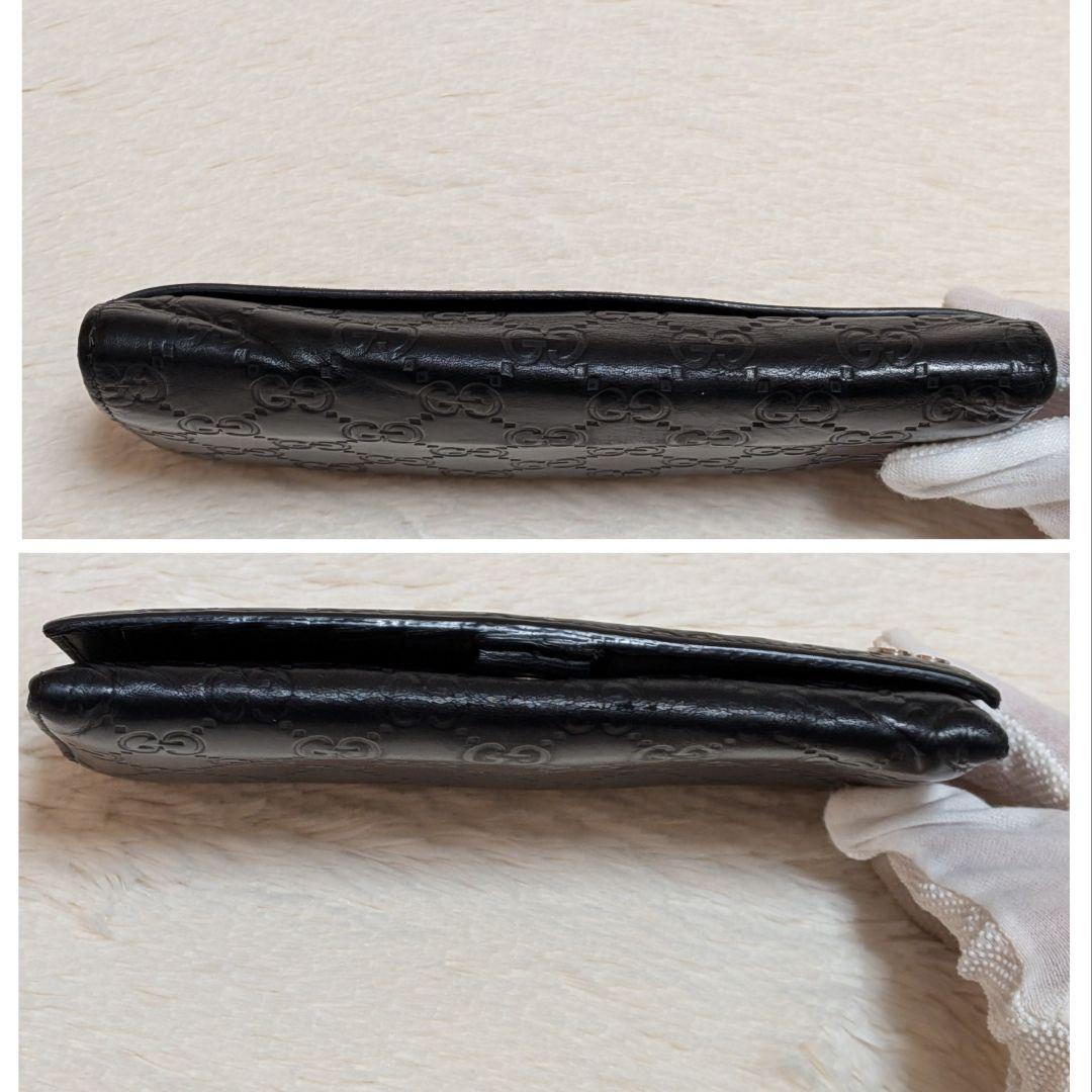 グッチ✨️長財布 GGシマ ドリアン シマレザー フラップ 黒 本革 牛革