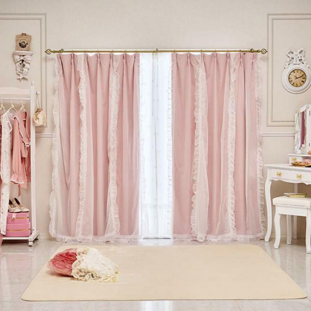 【ロマプリ】マーメイドリボンフリル遮光カーテン(100×178)ピンク