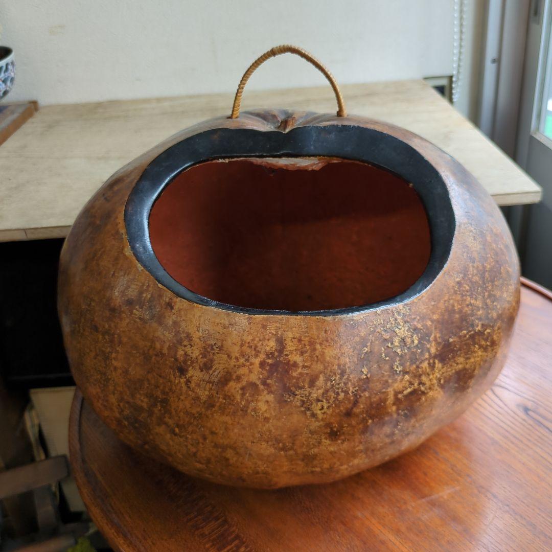 骨董 瓢炭斗 ふくべ細工 炭入れ 炭斗 木製 茶道具茶道 お点前 炭