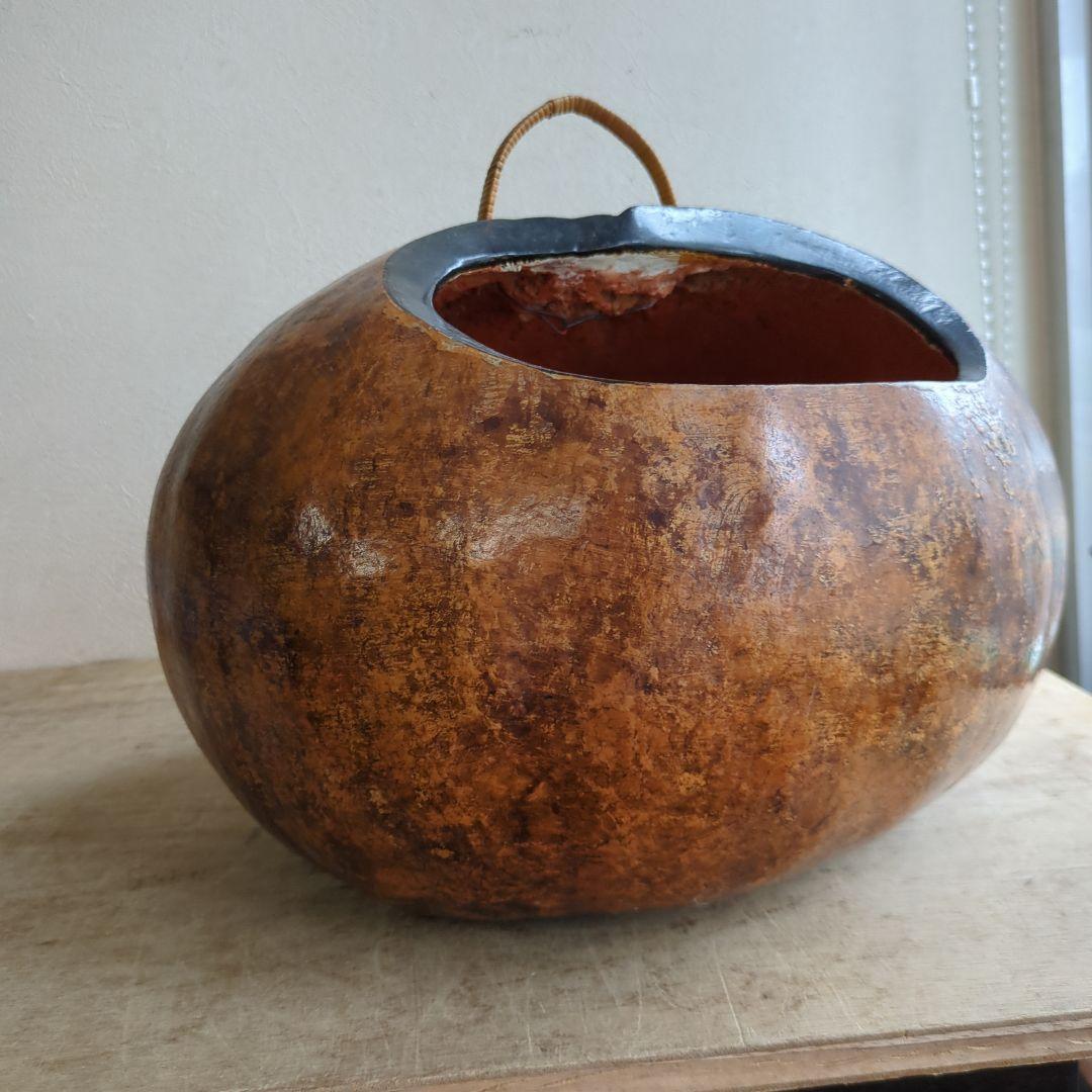 骨董 瓢炭斗 ふくべ細工 炭入れ 炭斗 木製 茶道具茶道 お点前 炭