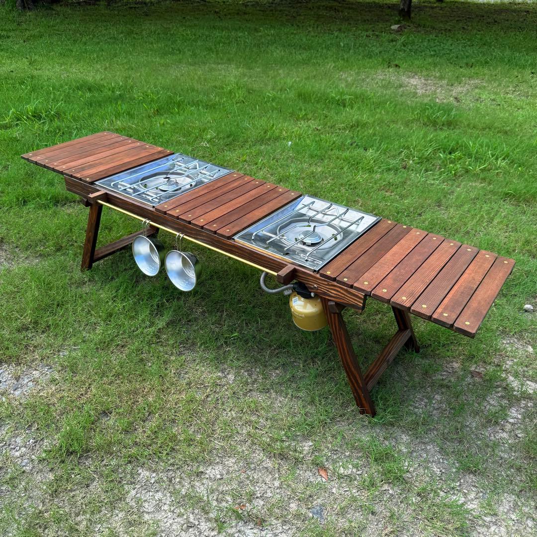折りたたみローテーブル キャンプテーブル フラットバーナーigtテーブル真鍮ギア