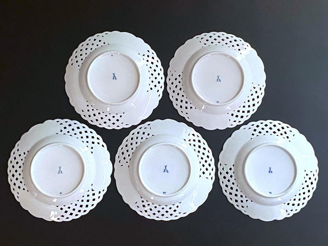 【美品】マイセン☆ブルーオニオン☆メッシュプレート５枚セット☆１級品