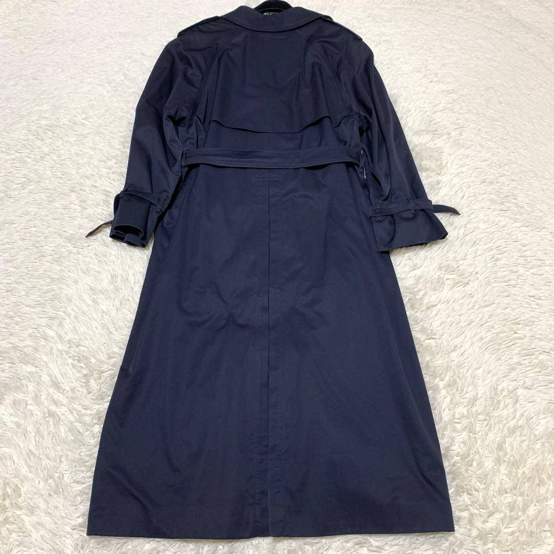 美品　バーバリーズ　トレンチコート　マキシ丈　チェック　ベルト　ネイビー