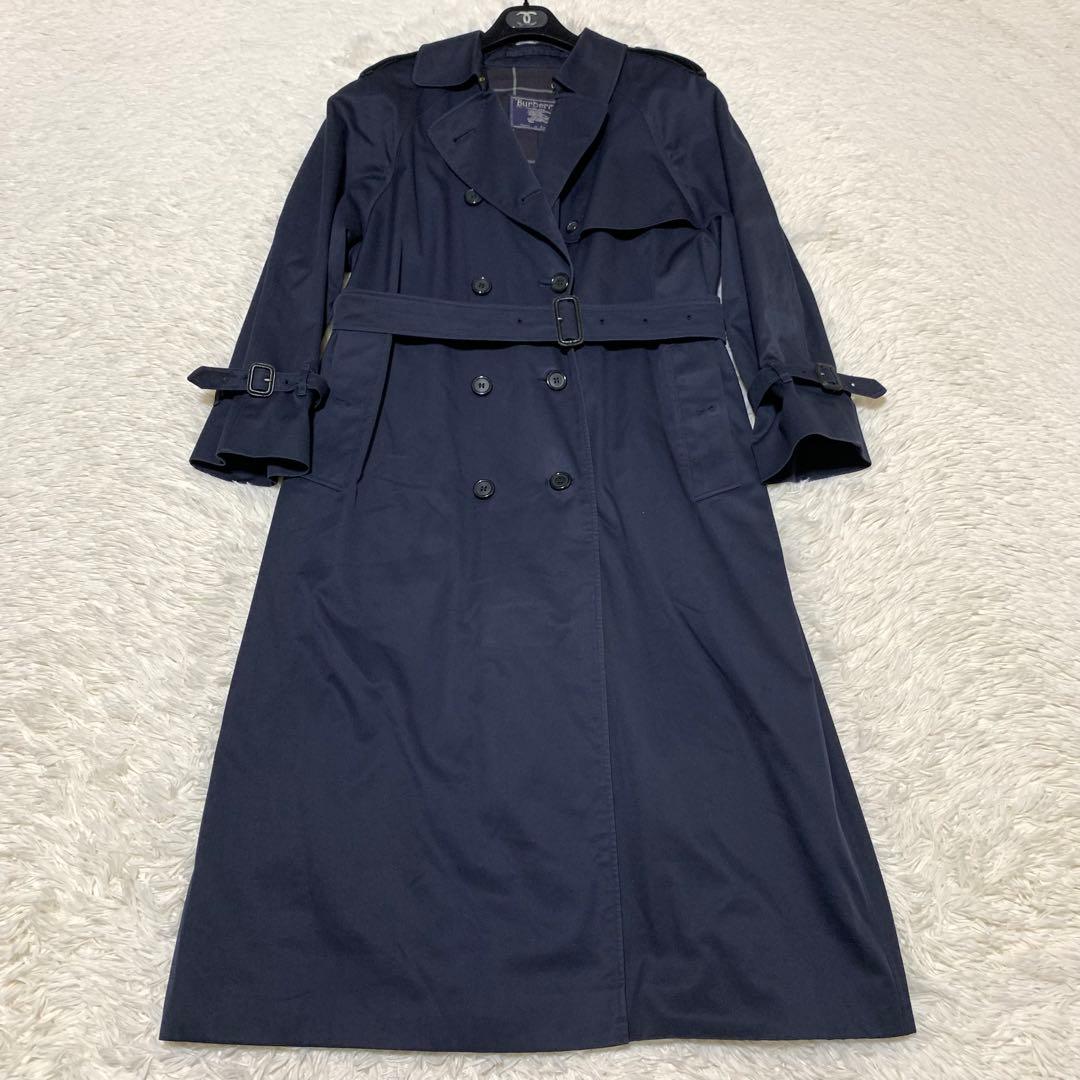 美品　バーバリーズ　トレンチコート　マキシ丈　チェック　ベルト　ネイビー