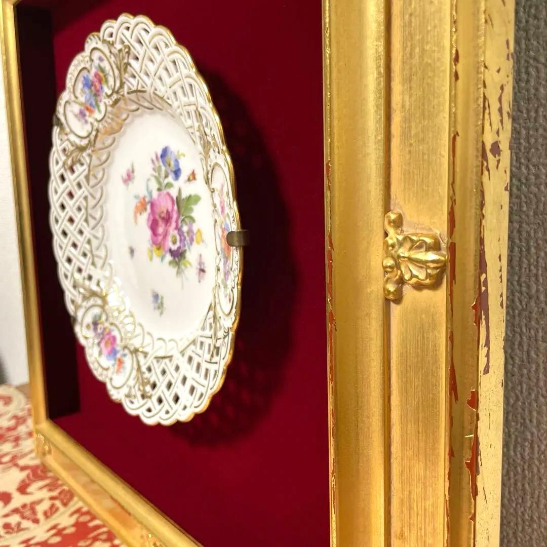 ＊額装済み飾り皿・1820年-1924年・額４０cm・皿２０cm・Meissen
