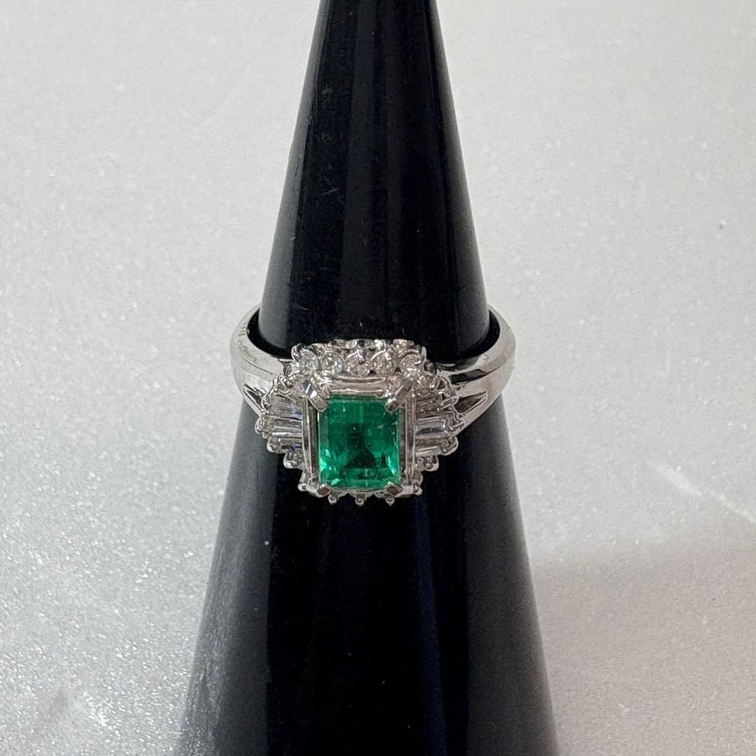 【PT900/リング】指輪 5.2g エメラルド1ct ダイヤアクセサリー