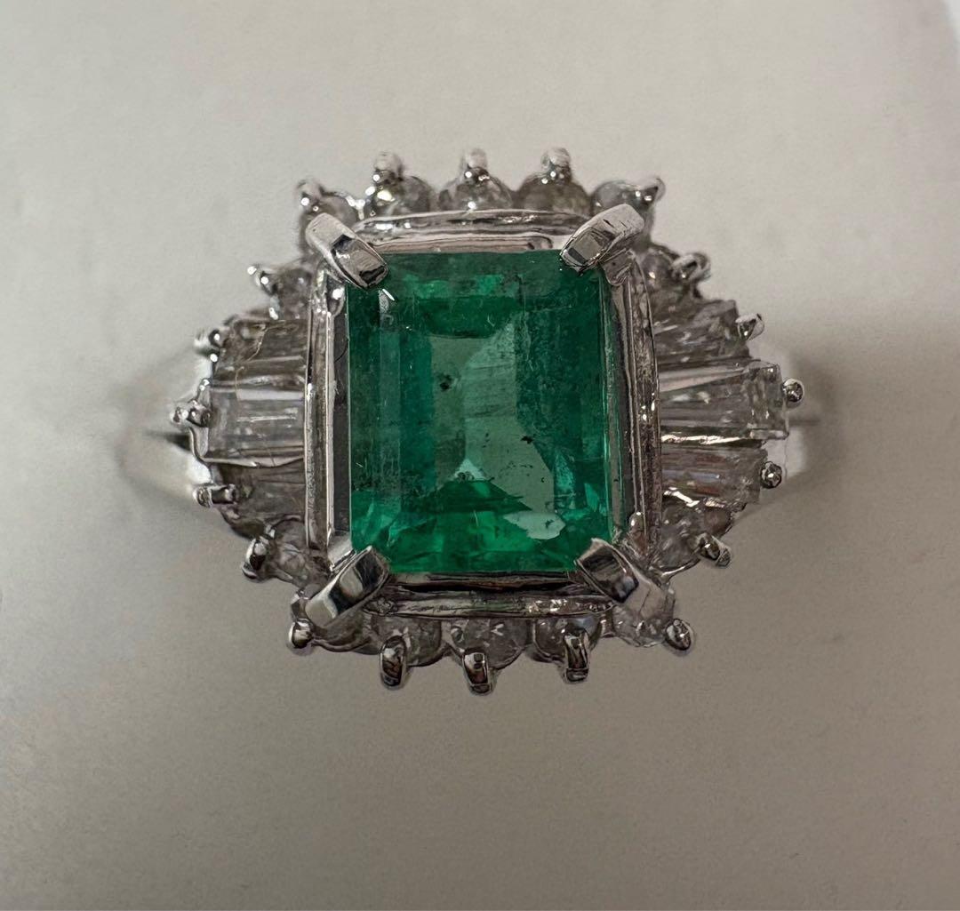 【PT900/リング】指輪 5.2g エメラルド1ct ダイヤアクセサリー