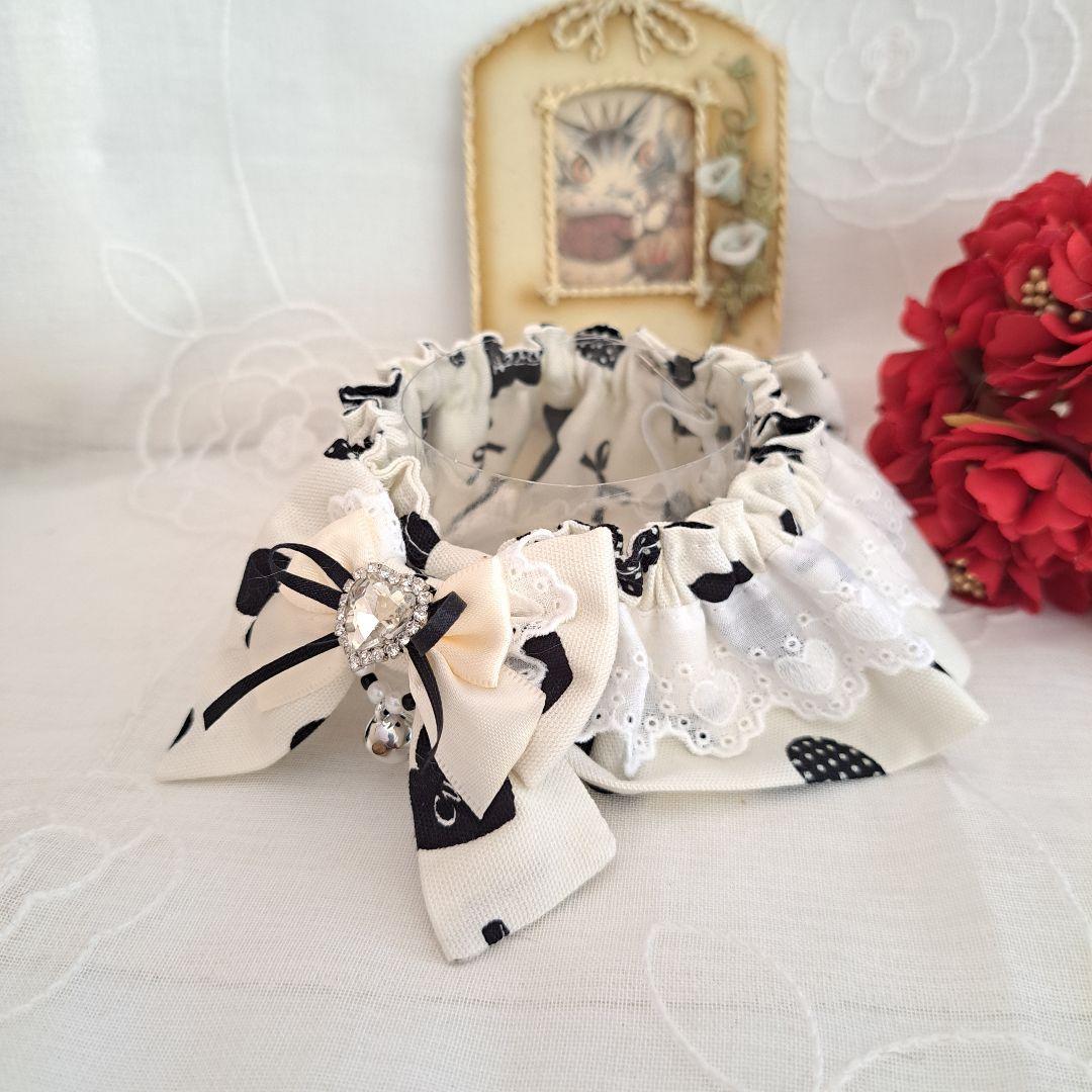 幅広シュシュバレンタインハート柄(ホワイト)わんちゃん猫ちゃん用