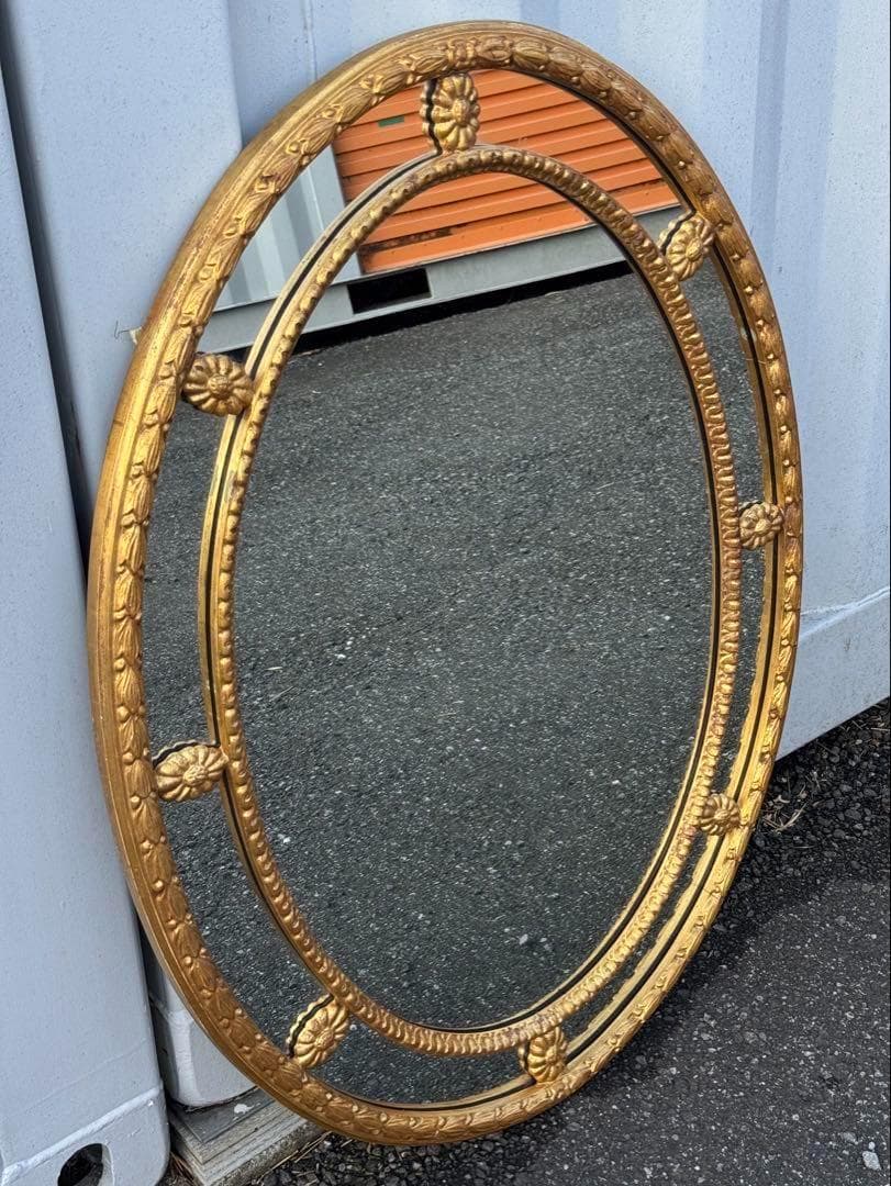 オーバル ウォールミラー ゴールド ミッドセンチュリー アンティーク レトロ