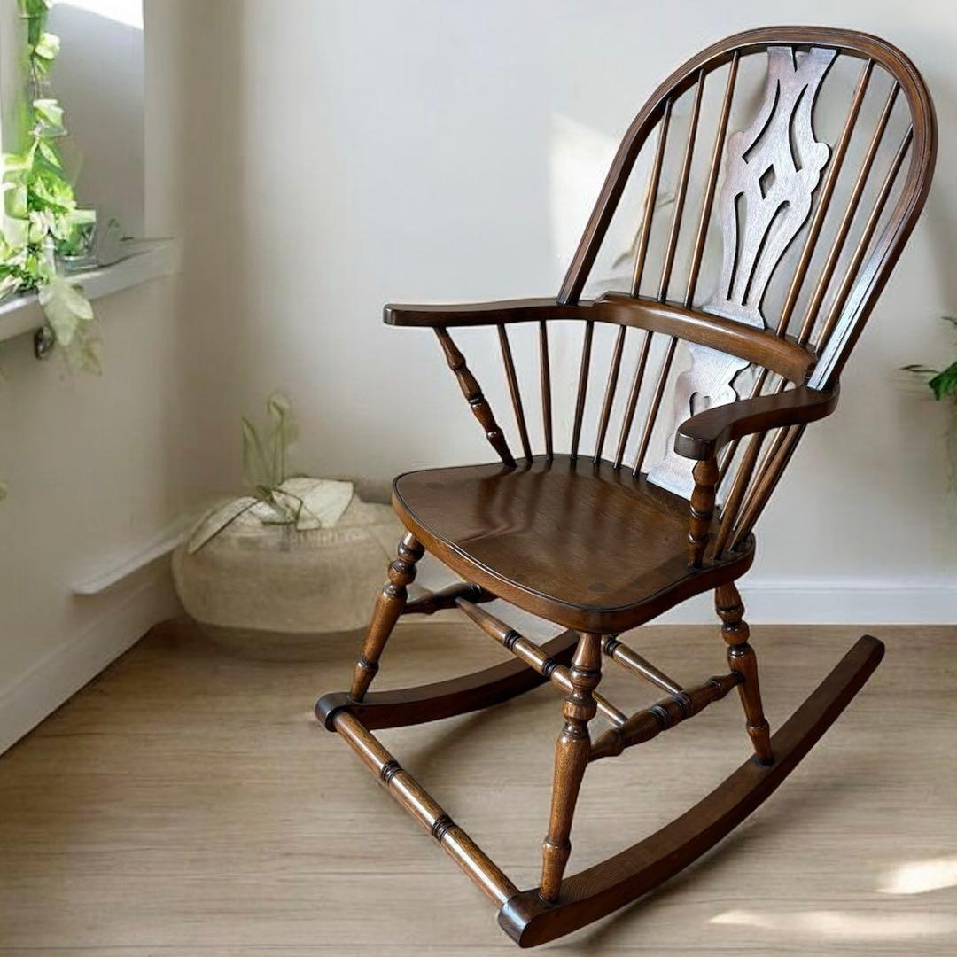 【美品】アンティーク ロッキングチェア 揺り椅子 オーク レトロ 木製　ハート