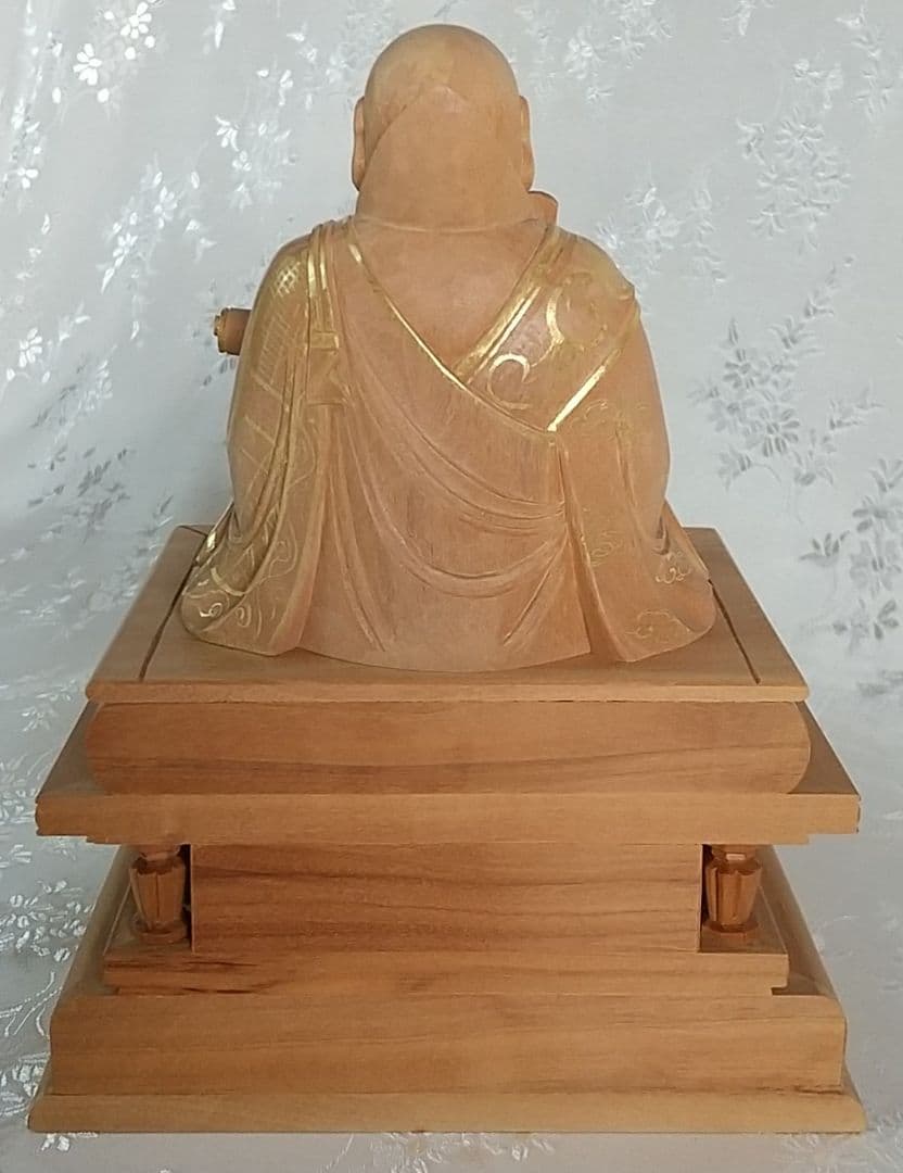 日蓮聖人坐像 2.5寸#079 金彩有り ◆白檀 木彫 仏像