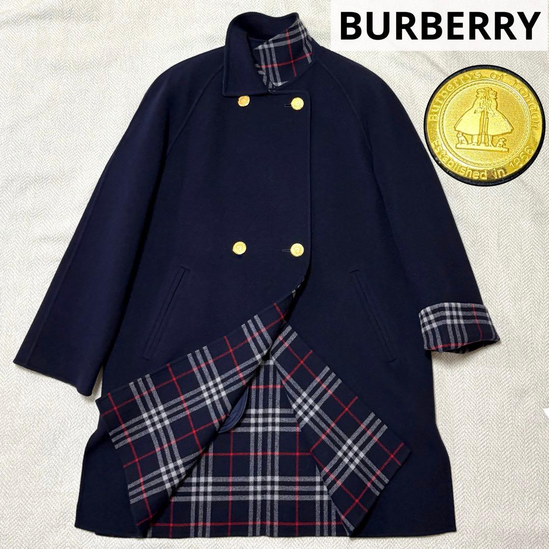 極美品 BURBERRY バーバリー 金ボタン カシミヤ混 ノバチェック コート