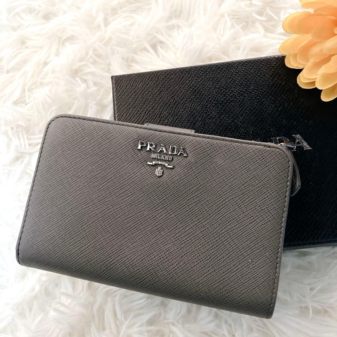 美品 正規品 PRADA サフィアーノ 1ML225 グレー 灰 二つ折り