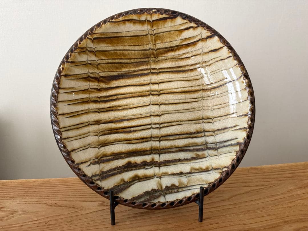 井上尚之　大丸皿　10.5寸　スリップウェア