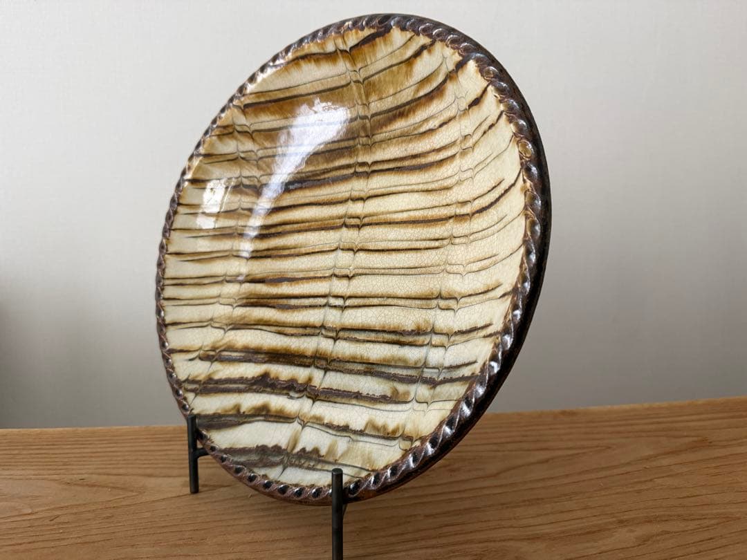 井上尚之　大丸皿　10.5寸　スリップウェア