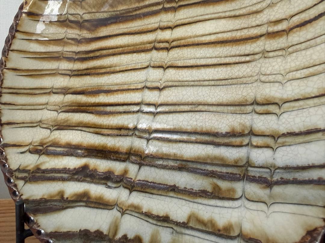 井上尚之　大丸皿　10.5寸　スリップウェア